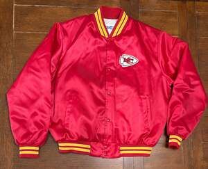 Vintage 90s Kansas City Chiefs Chalk Line Red Satin Bomber Jacket XL